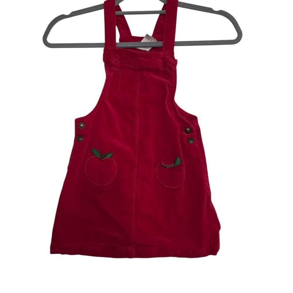 Max Studio Kids Girls Size 6 Red Apple Pocket Corduroy Overall Skirt